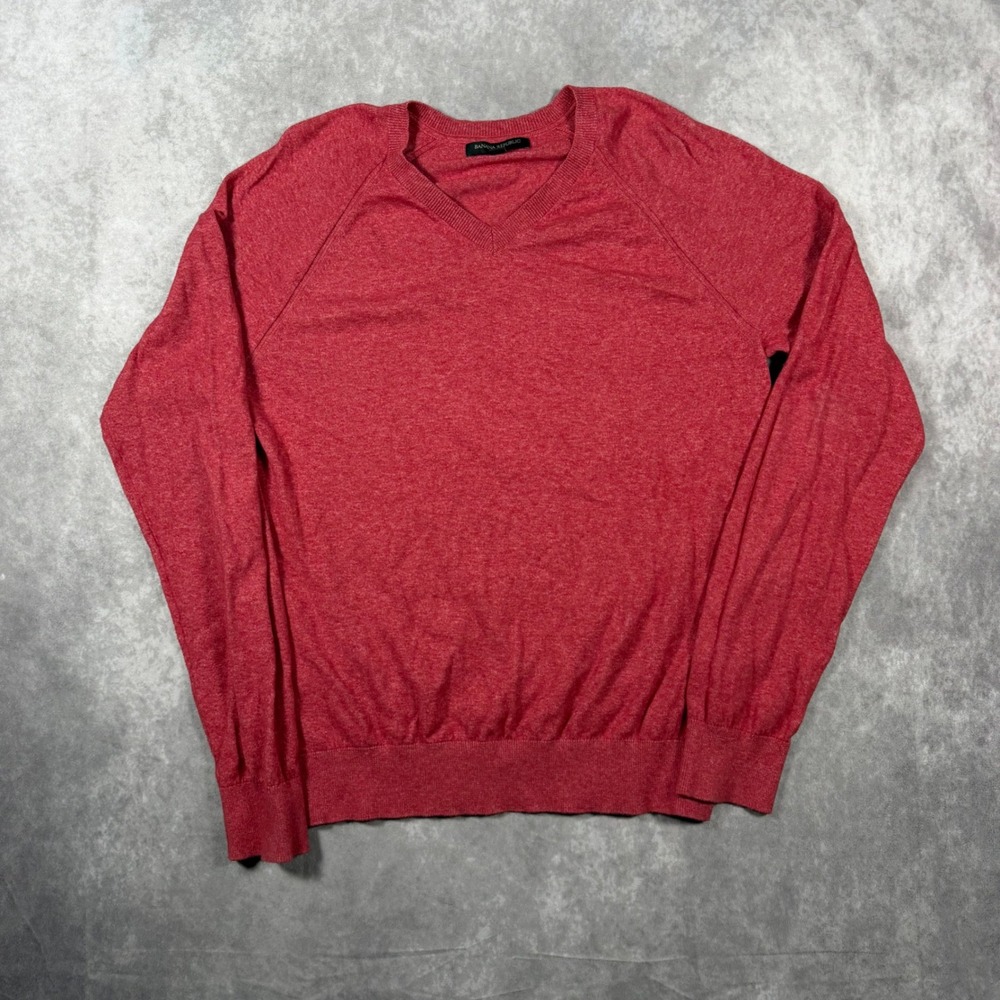 Banana Republic Red V-Neck Cotton Raglan Sweater Womens Medium Knit Pullover